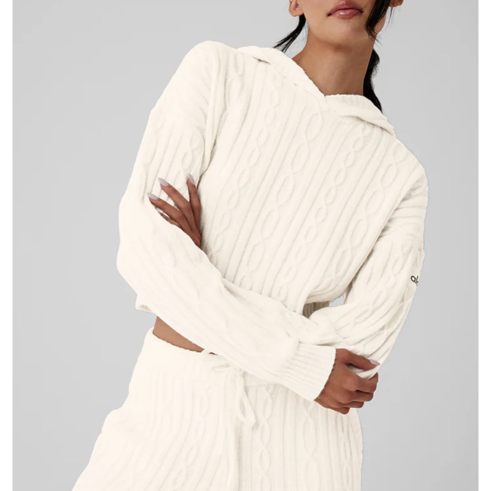 ALO Cable Knit Winter Bliss Hoodie - Ivory (M)